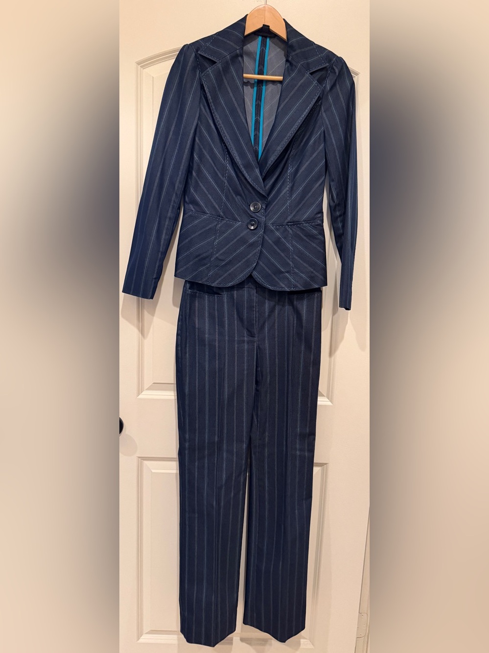 Classiques Entier (Nordstrom) Pinstripe Pantsuit,Set Gray - Teal Accent Size 2
